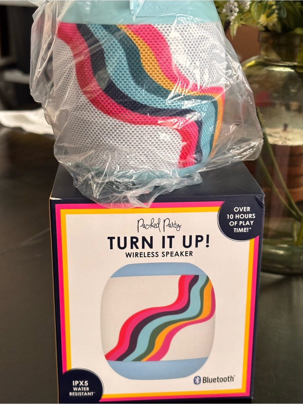 Turn It Up! Wireless Speaker - White with Pink, Teal & Yellow Wave